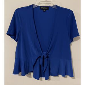 Perceptions New York Womens Medium Blue Tie-Front Short-Sleeved Cardigan! A3117